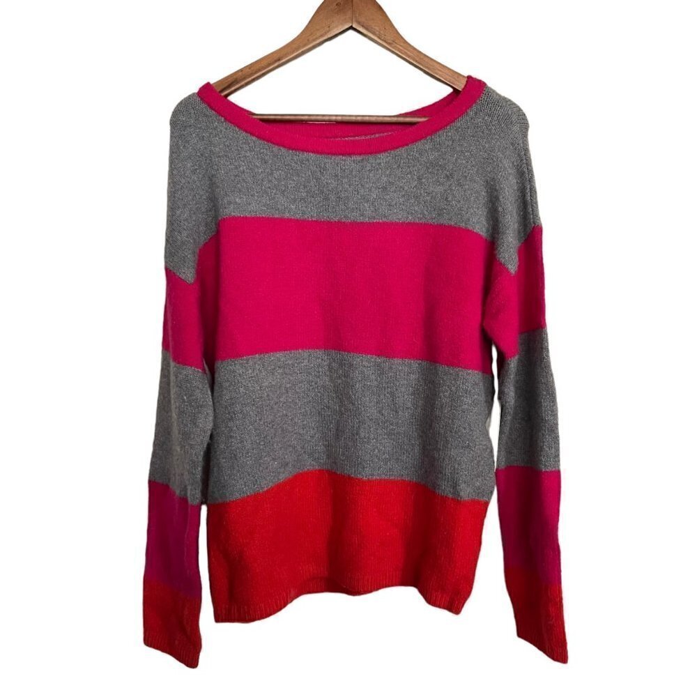 C&C California Womens NWT Gray Pink Striped Wool Blend Round Neck Sweater Large